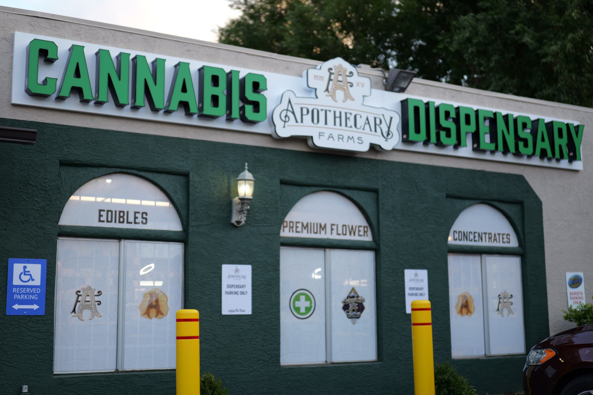 Apothecary Farms Colorado Avenue cannabis dispensary storefront sign in Old Colorado City