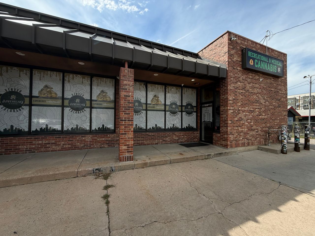 Apothecary Farms South Broadway cannabis dispensary brick storefront in Denver